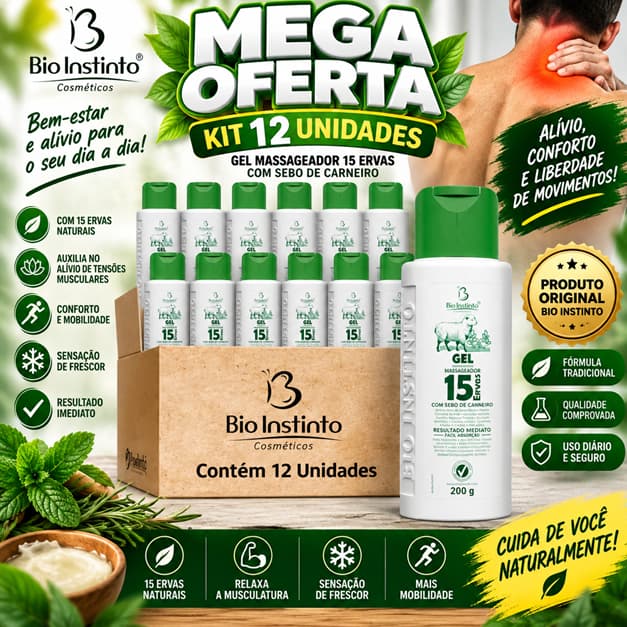Kit 12 Unidades Gel 15 Ervas com Sebo de Carneiro 200g