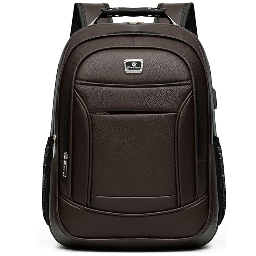 Mochila de Couro Executiva Impermeável Reforçada com Porta USB e Fone para Notebook Viagem e Trabalho