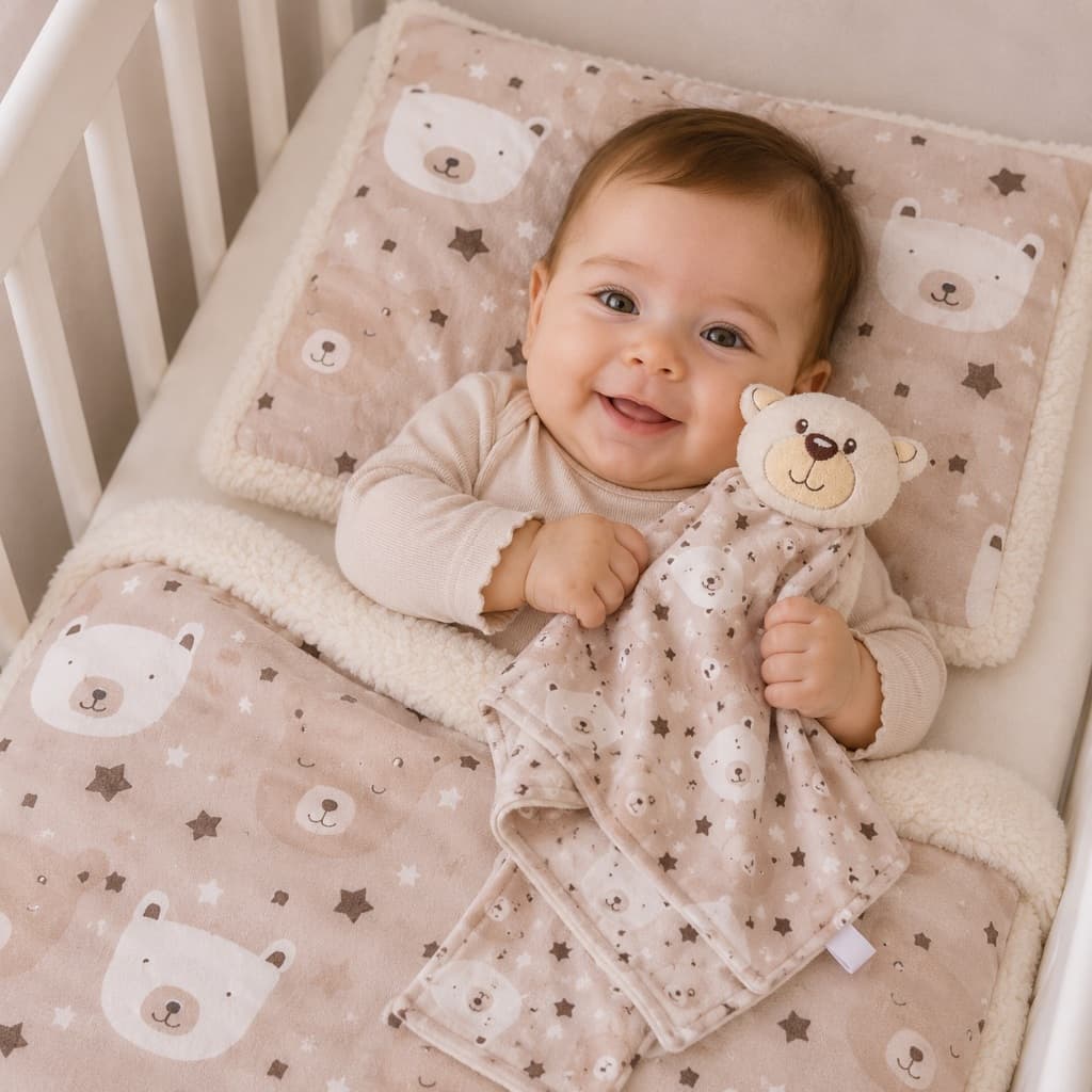 Kit Manta Mantinha Cobertor Soft uma  Naninha 2 pc com Tema de Ursinho Enxoval de bebe Roupa de bebe