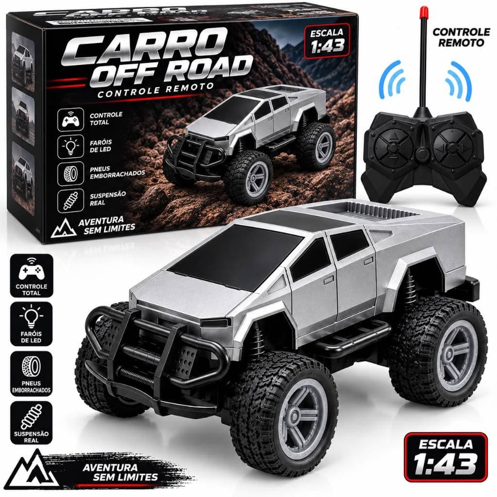 Brinquedo Carrinho Controle Remoto 4x4 Infantil Off Road Tesla Suspensão Escala 1:43 - Presente