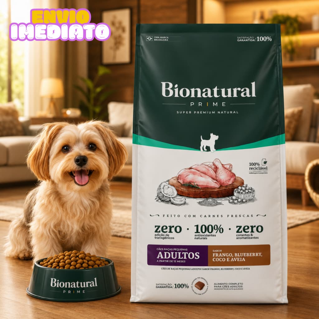 Ração de cachorro SuperPremium Bionatural  Porte Pequeno sabor Frango, Blueberry, Coco e Aveia 15KG