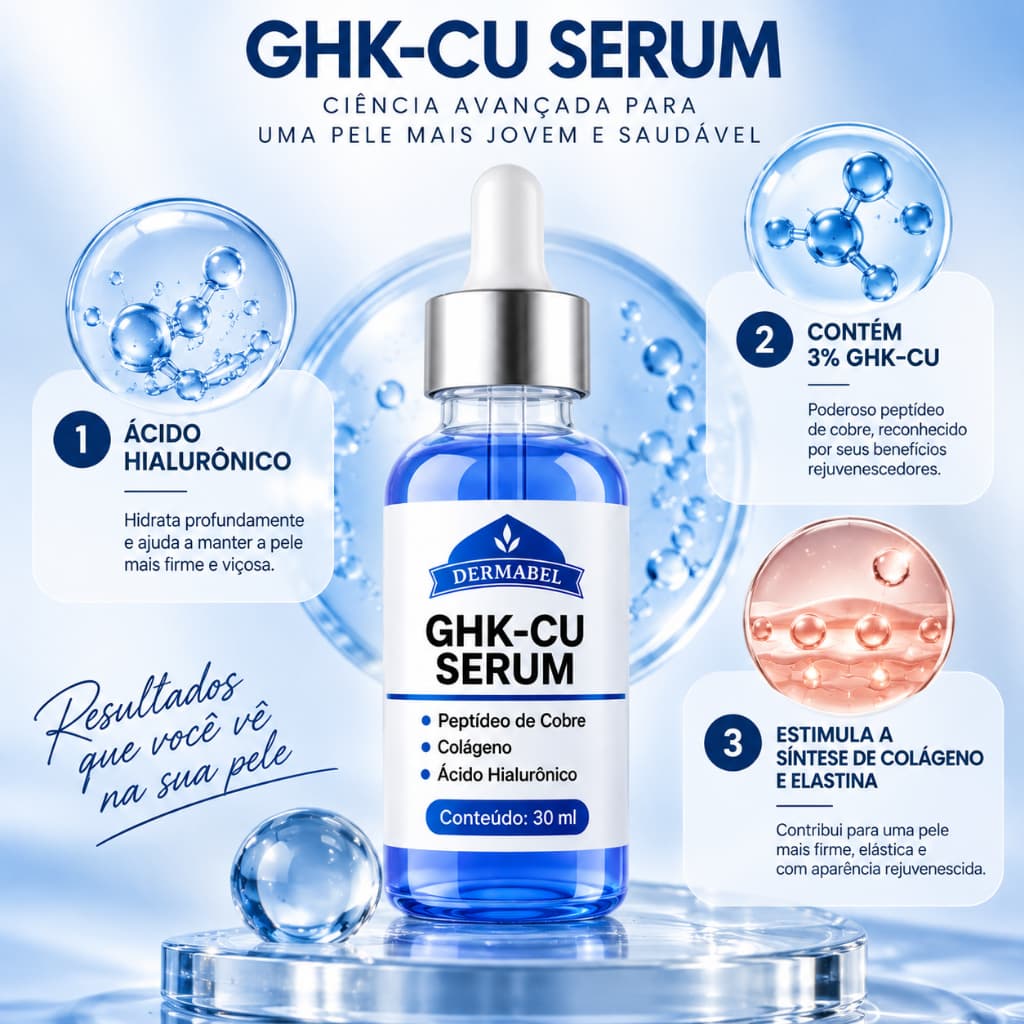 Serum Facial Acido Hialuronico Peptídeo de Cobre GHK 30 ml anti idade anti acne anti mancha Dermabel