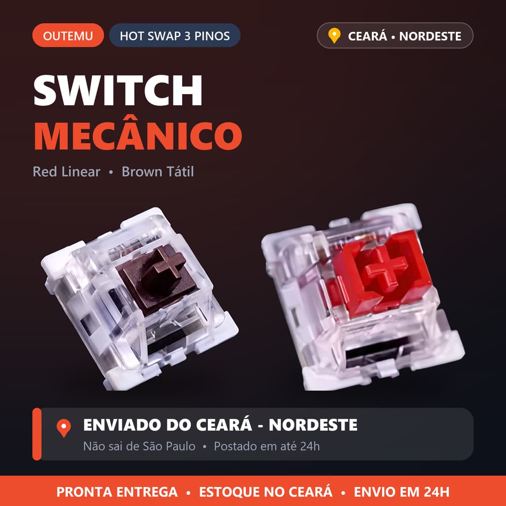 Switch Outemu Mecânico Red Linear Brown Tátil - Hot Swap 3 Pinos - Kit 20/50/110 Unidades - Reposição Teclado Mecânico