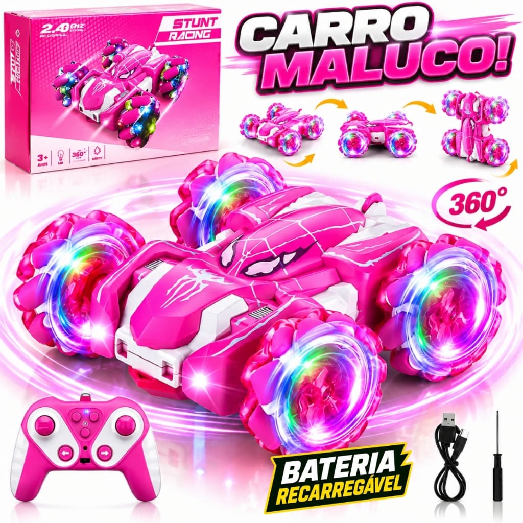 Carrinho Controle Remoto Maluco Gira 360 Spider