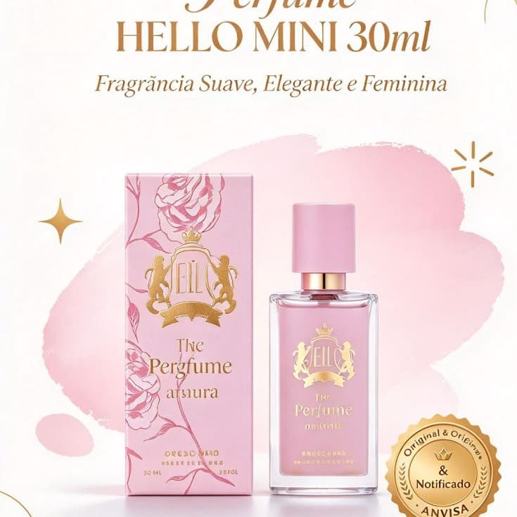 Perfume HELLO MINI 30ml Importado Rose Oud Rosa Feminino Fragrância Marcante e Presente Luxuoso PF005