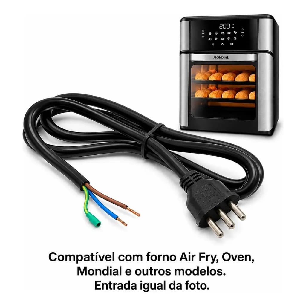 CABO FORÇA ENERGIA Fritadeira Air Fryer Forno Oven 12L Mondial DIGITAL E ANALOGICA