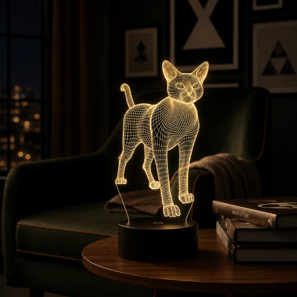 Luminária Led 3D Gato Abajur 1 Presente Criativo Decoração Multiores
