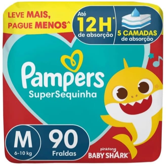 Fralda Pampers Supersec / Supersequinha Tamanho M com 90 unidades