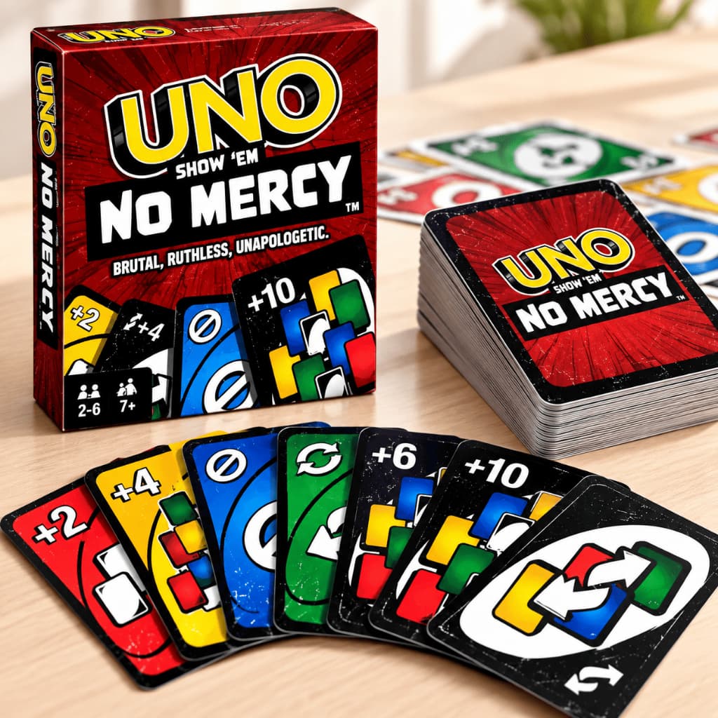 UNO No Mercy Show Em No Mercy Jogo de Cartas 168 Cartas Regras Especiais Família e Amigos