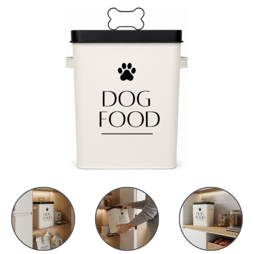 Porta Ração Pet Para Cachorro Container Pote Organizador De Metal Com Vedação Hermética Com Dosador Linha Essenza Pet