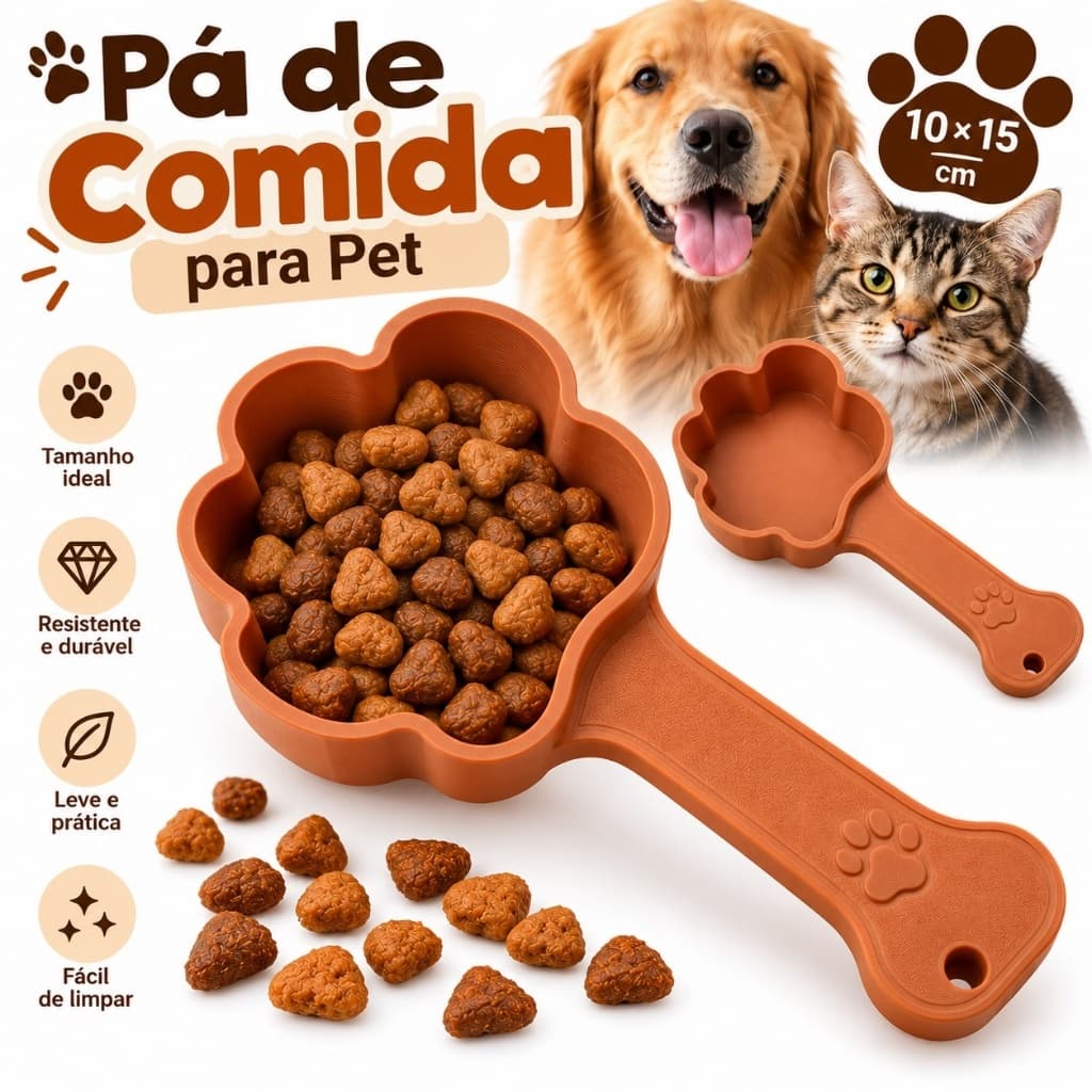 Pá Medidora de Ração para Pet 10x15cm Colher Dosadora para Cachorro e Gato