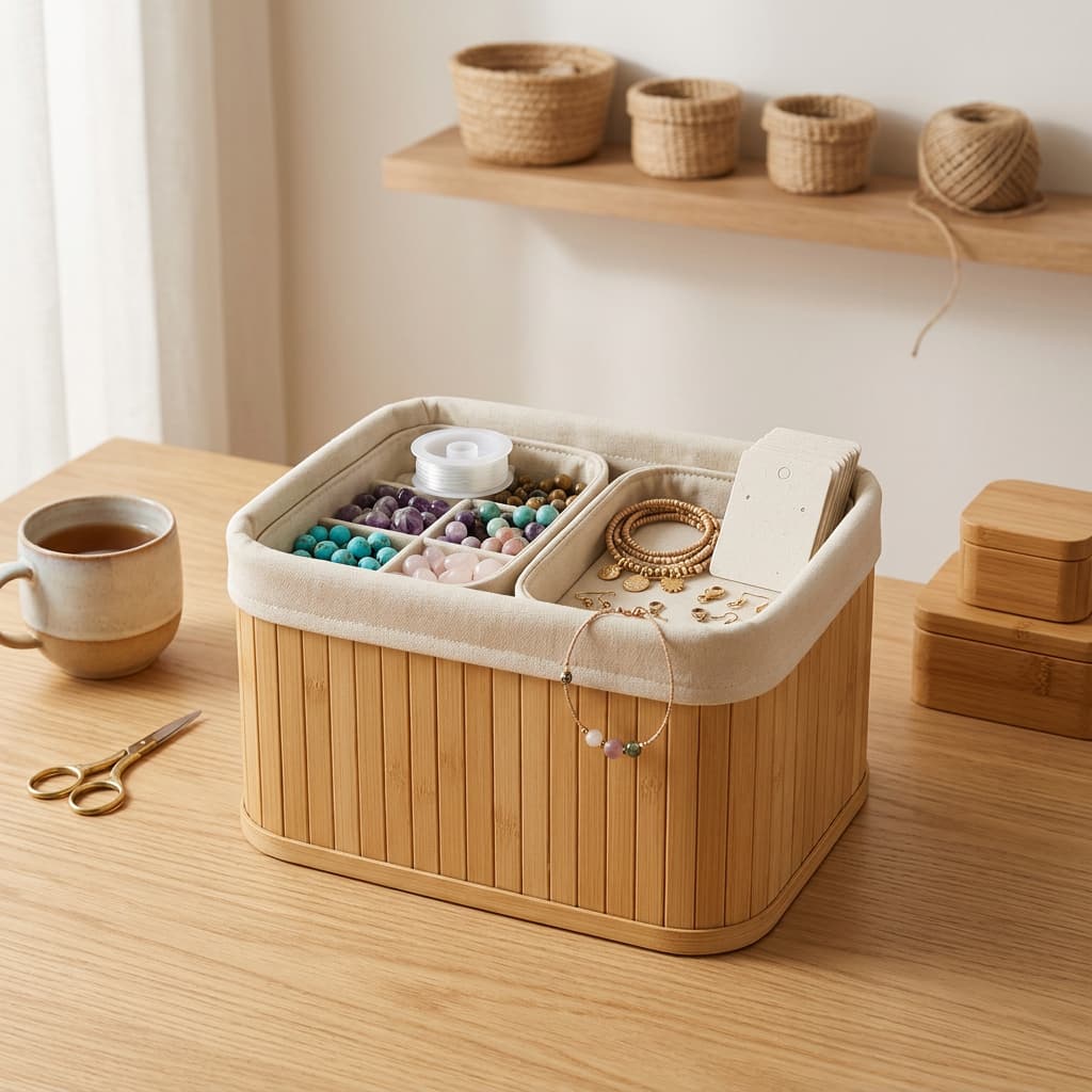 Kit Organizador Bambu 3 Pecas Cestos Multiuso Ambiente Casa Cozinha Banheiro