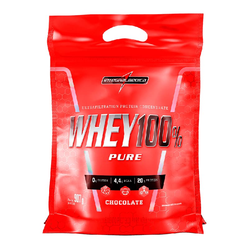 Whey Protein Concentrado 100% Puro 907g Sabor Chocolate Refil - Integralmedica