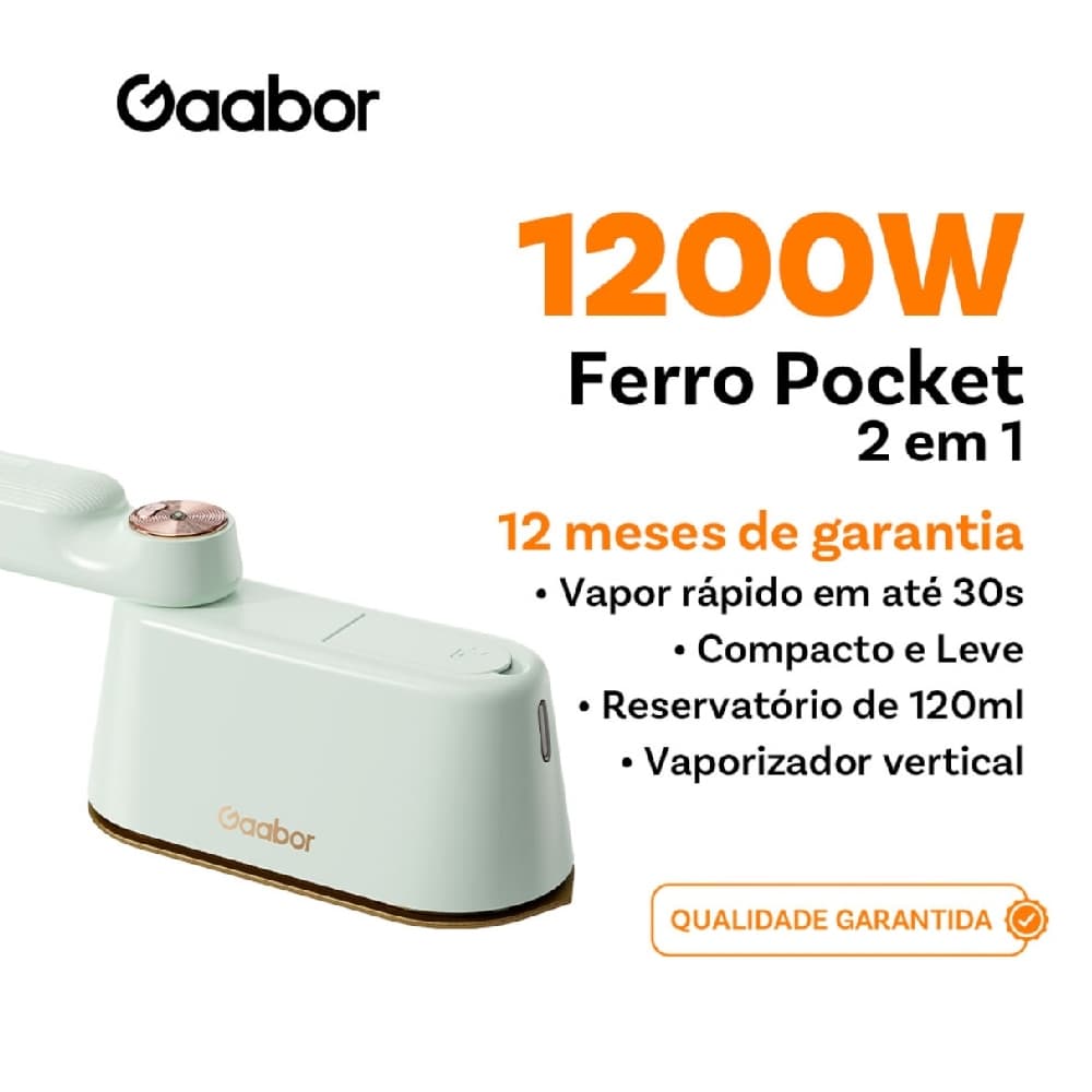Gaabor 220V Ferro A Vapor Portátil Em Aço Inox Com Desligamento Automático E Vaporização Rápida HM-M01A
