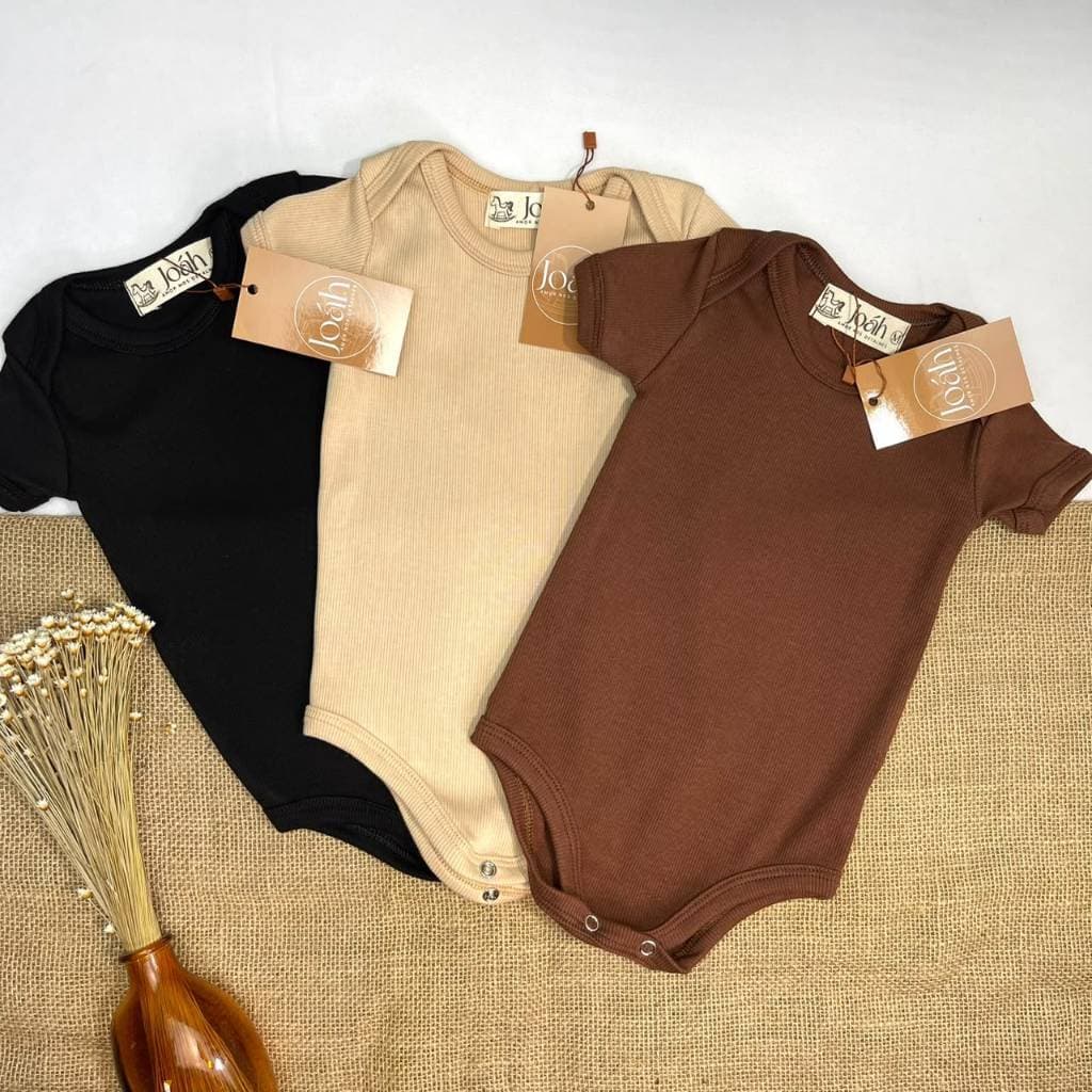 Kit 3 Body Bebê Menino Menina Manga Curta Canelado Algodão Neutro Enxoval