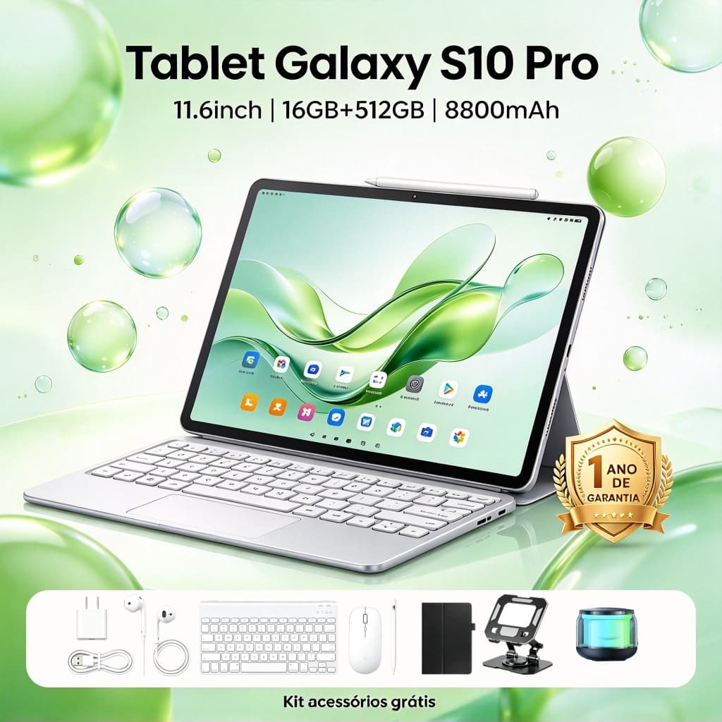 [Teclado e mouse grátis] Tablet Galaxy S10 Pro 16 GB + 512 GB, 11,6 inch 5G, Android, bateria de 8.800 mAh –envio rápido