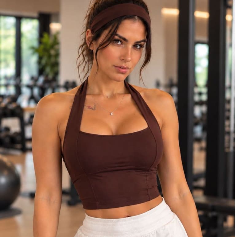 Blusa feminina Antonella Top Halter Cropped Ajustado Frente Unica Costa Nua Verão Academia Moda Gringa