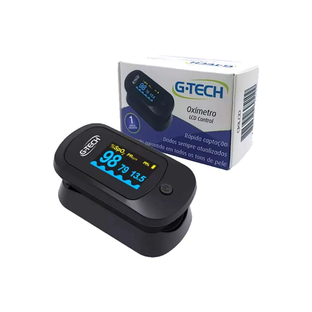 Oxímetro de Dedo Digital G-Tech LCD Control Mede Oxigenação e Batimentos Cardíacos