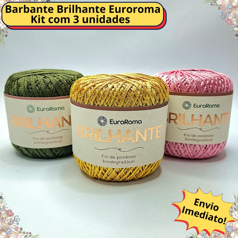 Kit 3 Fio Linha Brilhante Euroroma 136m Similar ao Encanto para Crochê e Tricô Barbante Euroroma