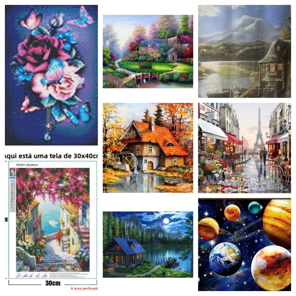 Kit Pintura Diamante 5D Anti-stress Relaxante Completo 40x30cm Vários Estilos