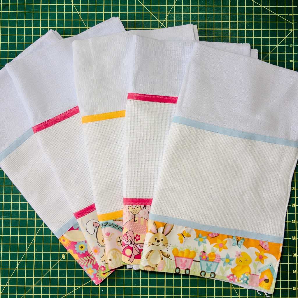 Kit 5 Panos de Prato Páscoa Segunda Linha para Bordar Ponto Cruz Barra Etamine Artesanato