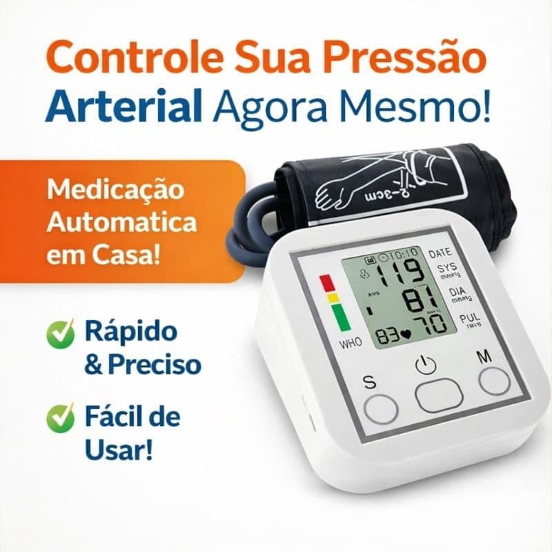 Aparelho de Pressão Digital de Pulso Automático Medidor de Pressão Arterial e Batimentos Cardíacos