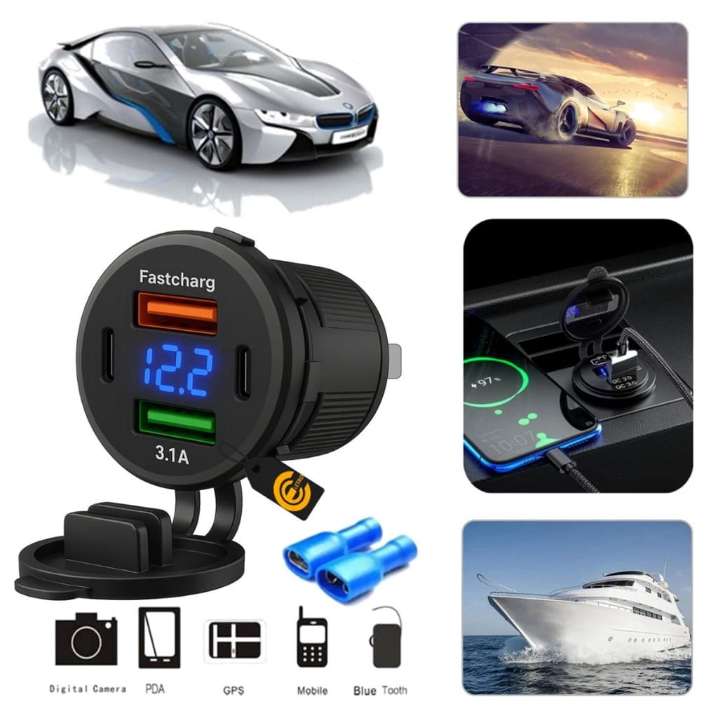 Tomada Carregador Veicular USB-A/USB-C Universal DC5V 1A/2.1A DC 12V Compacto de Fácil Instalação