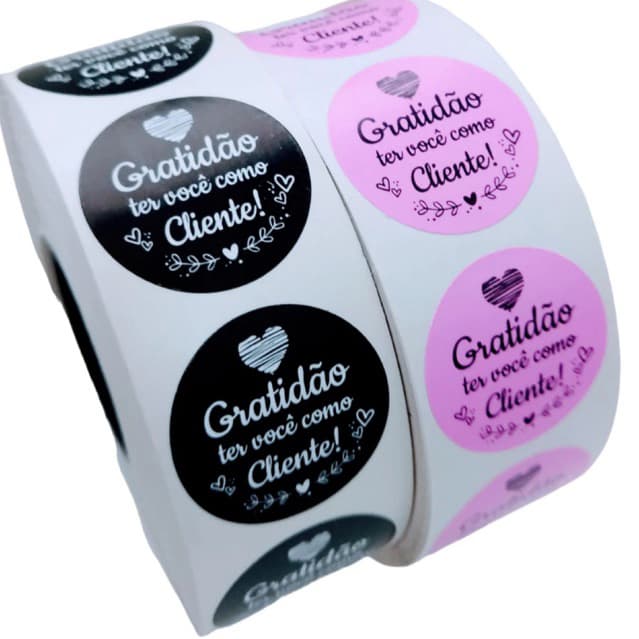 1000 Adesivo Gratidão ter você como cliente Etiqueta Colorida Redonda 4cm