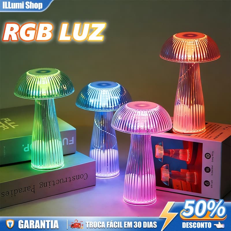 Luminária Cogumelo LED Transparente RGB,Decoração Moderna Minimalista para Estudo Quarto Sala Decoração Vintage