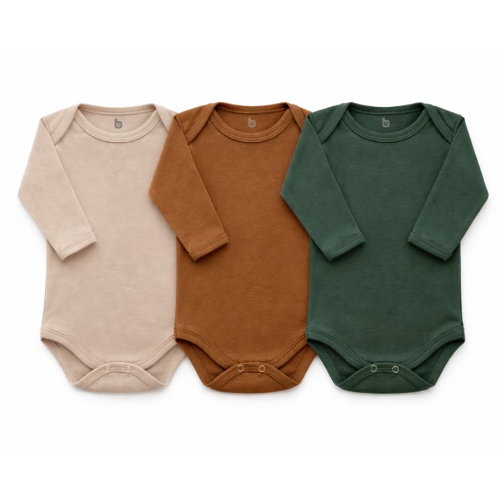 Kit Body Bebê Infantil Manga Longa Inverno Minimalista Neutro Unissex Enxoval.