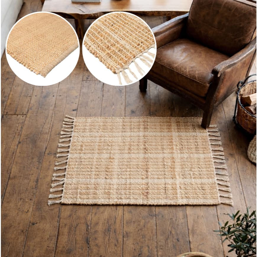 Tapete Trama Natural 60x90cm Juta Antiderrapante Alto Padrão Fibra Natural Ecologico Elegante Sala Decoração kapazi