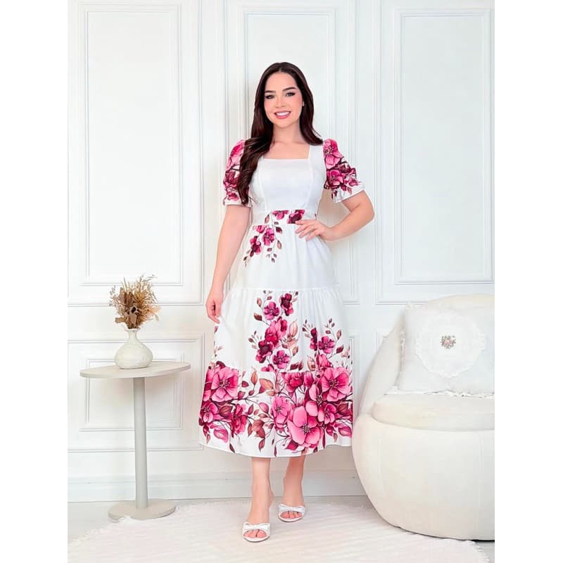 vestido mel/ vestido midi vestido floral vestido evangélico moda cristã