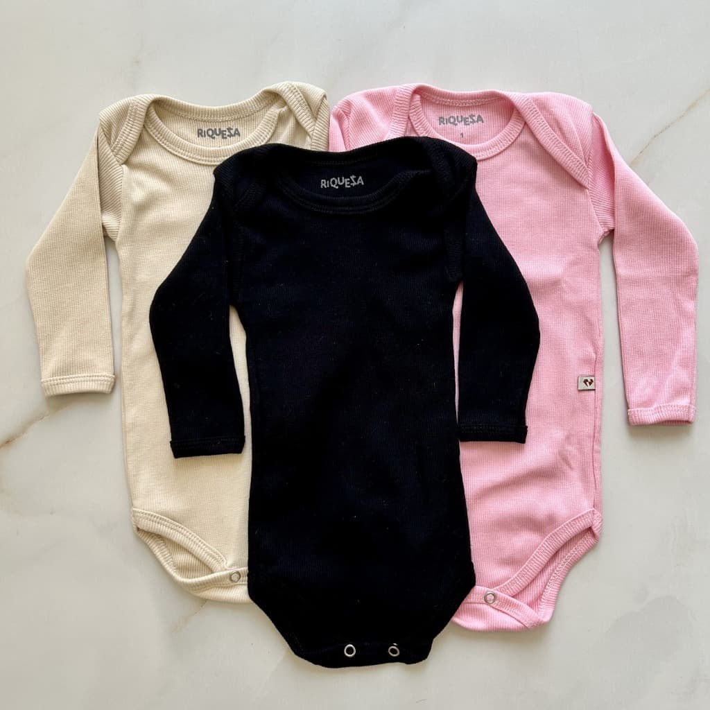 Kit 3 body bebe manga longa canelado 100% algodão menina inverno