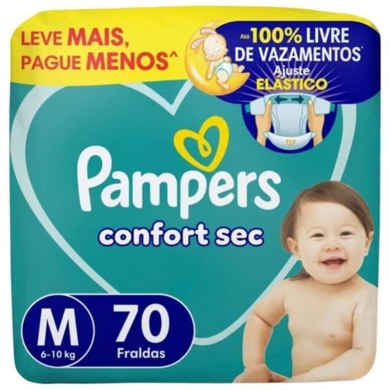 Fraldas Pampers Confort Sec Tamanho M com 70 Unidades – Absorção Rápida e Proteção Contra Vazamentos