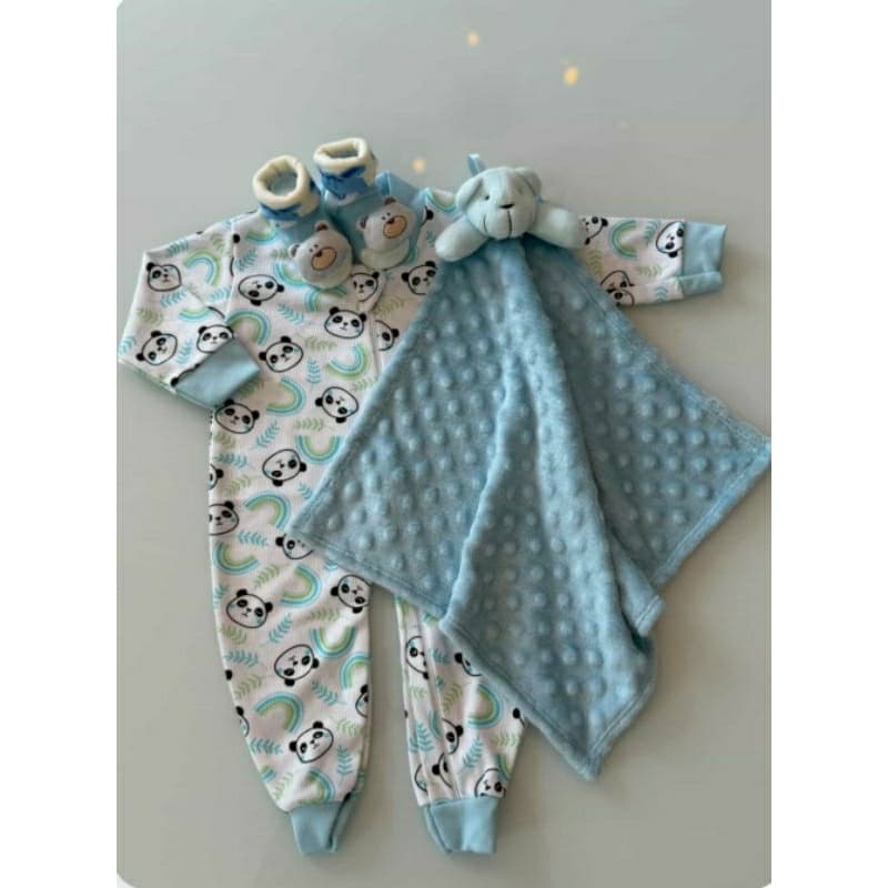 Kit Macacão + Naninha + Pantufas/enxoval/bebê/maternidade/Macacão