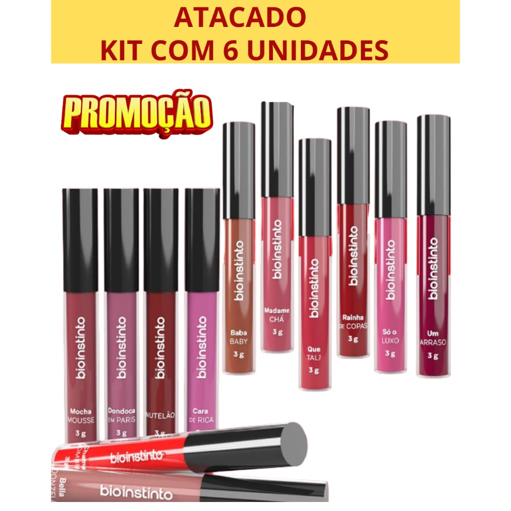 Kit 6 Batom Matte Liquido | Longa Duração | Alta Pigmentação | Secagem Rápida | Maquiagem Profissional Atacado