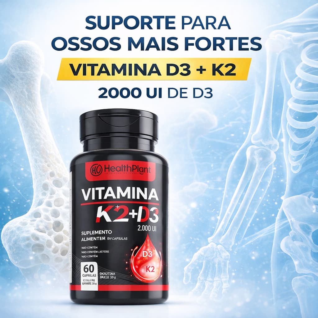Vitamina K2 MK7 + Vitamina D3 Colecalciferol Suplemento 60 Cápsulas Suporte Ósseo  Envio Imediato