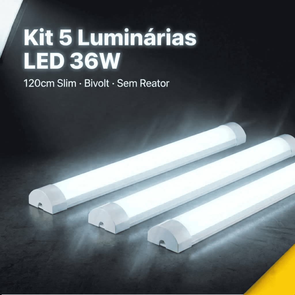 Kit 5 Luminárias LED Galaxy Led 36W Bivolt Branco Frio 6500K Slim Sobrepor Teto Comércio Casa