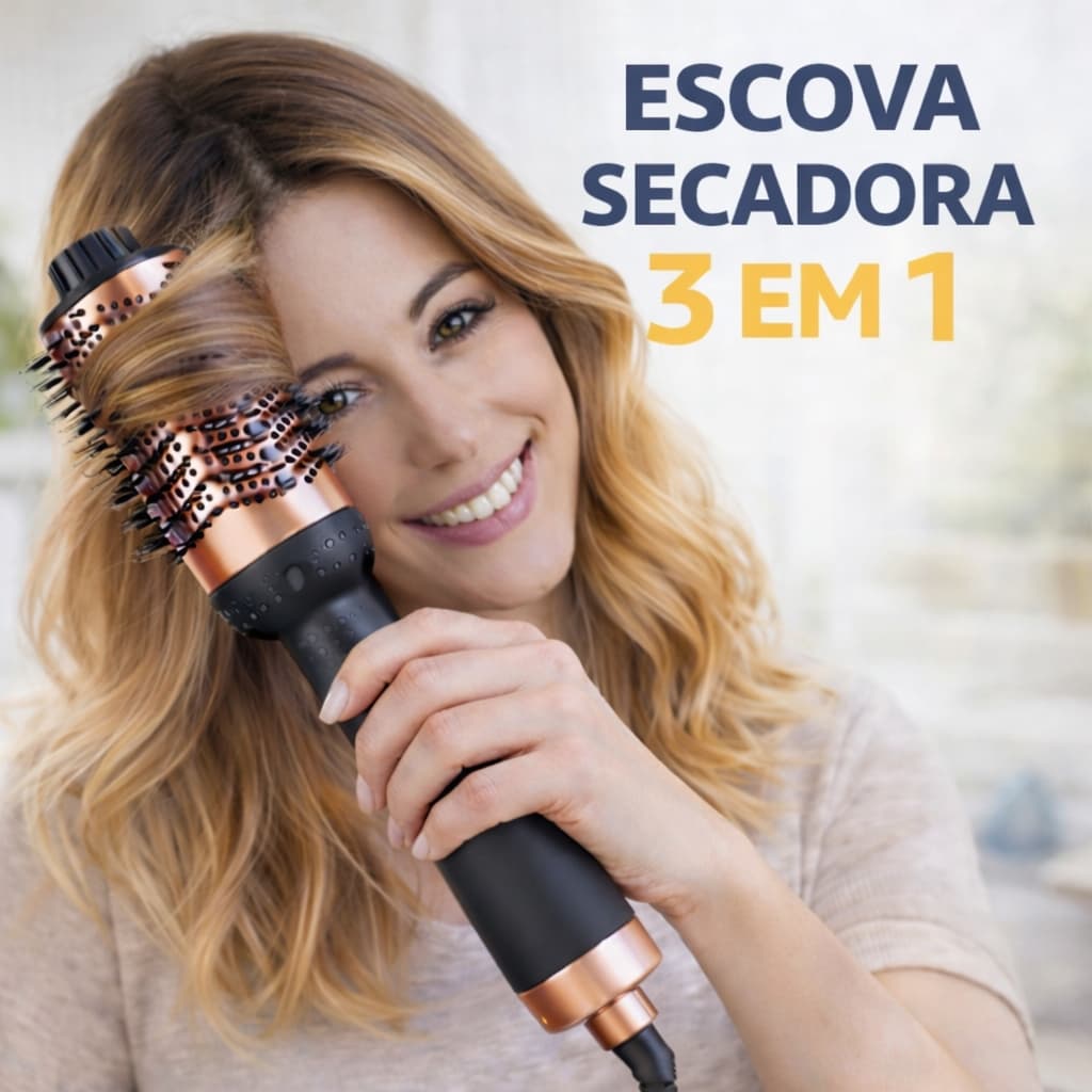 Escova Secadora Cabelo 3x1 Potente 1300W Bivolt Prática Profissional Modeladora Alisa Seca Profissional Rapido Facil