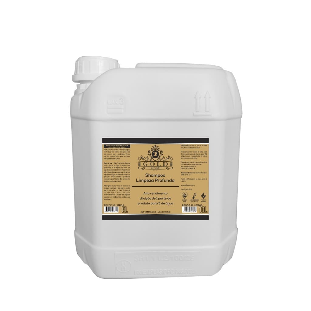 Shampoo GOLD Profissional (Rende 30 litros) Limpeza profunda Para Cães e Gatos Linha Pet Gold 5L