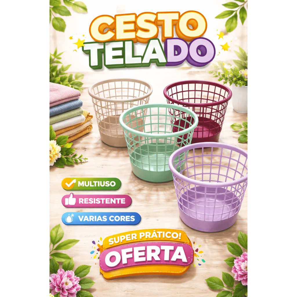 Cesto Telado 6 Litros Multiuso Resistente Organizador Lavanderia Banheiro Roupas