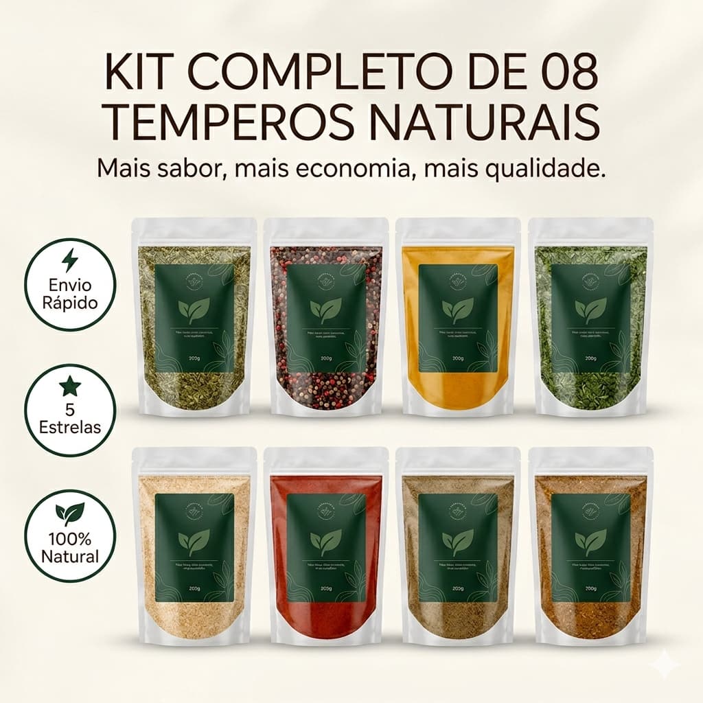 Kit 8 Temperos Premium 100g - Condimentos de Alta Qualidade para Suas Receitas