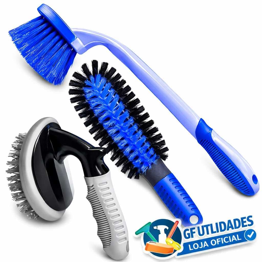 KIT 3 ESCOVAS FURO DE RODA CAIXA DE RODA LONGA GIGANTE RESISTENTE LIMPEZA DE PNEU CARRO