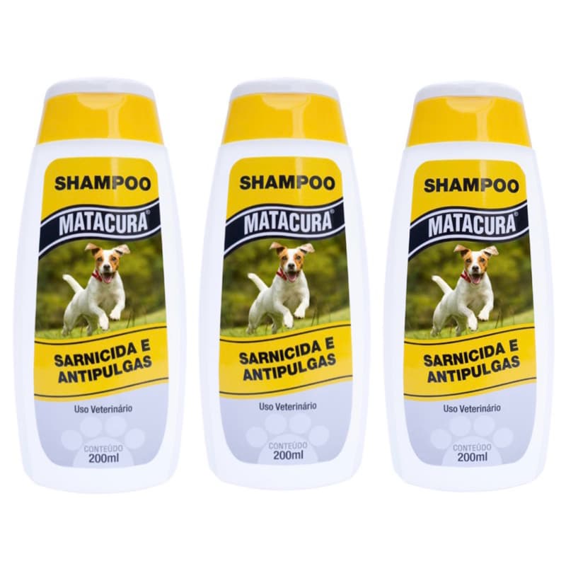Kit com 3 Shampoo Sarnicida e Antipulgas para Cachorro 200ml Kit Antipulgas e Sarnas