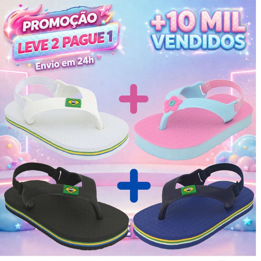 KIT Chinelos Menino e Menina Baby Brasil Original Borracha Anti-Derrapante