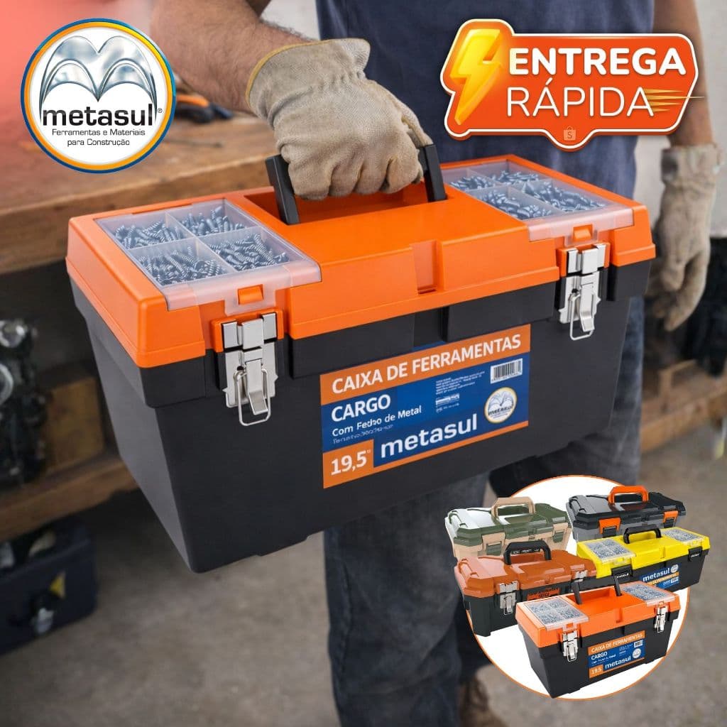 Maleta Caixa de Ferramentas 18.3 e 19.5 Tática ou Cargo Multiuso Reforçada Bandeja Mecânico Metasul