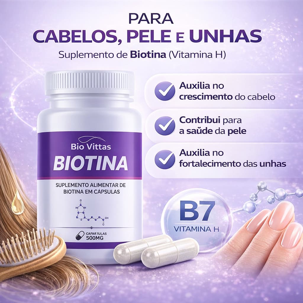 Biotina Suplemento Cabelos Pele Unhas Vitamina B7  Vitamina H - BioVittaSS