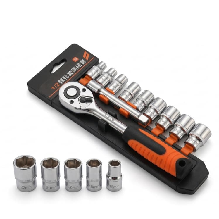 Jogo De Chave Soquete/Catraca Sextavado 1/2 Catraca 10 Peças 10 a 21mm com Extensão