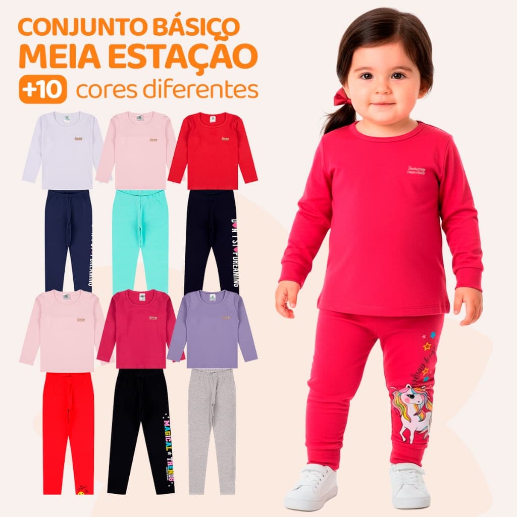 Kit 4, 6 ou 12 Peças Conjunto Blusa Manga longa e Legging Bebe Menina Infantil Cotton Roupa Bebe Meia Estação para Frio