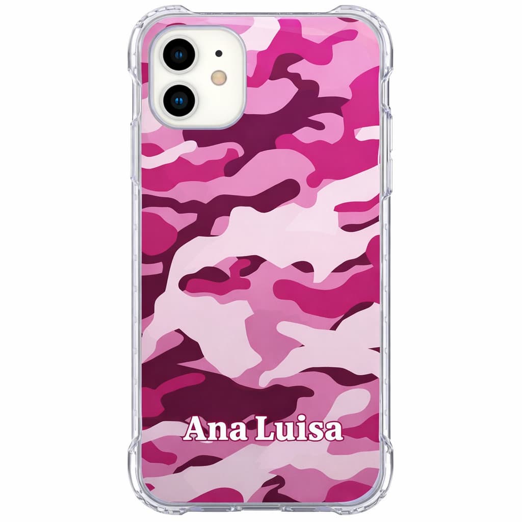 Capinha de Celular Camuflada Rosa-Diversos Celulares - Personalizada com nome